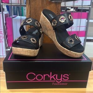 NWT Corkys Black Hi Tide Wedge